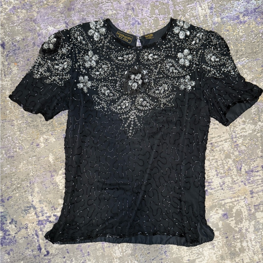 Stunning vintage 80’s beaded and embellished silk blouse top